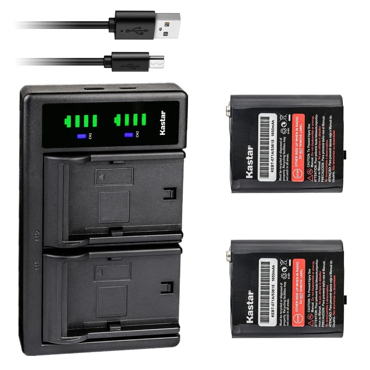 Kastar Kastar 2-pack 1650mAh Ni-MH batteries + LTD2 USB charger for Motorola TalkAbout radios — product photo