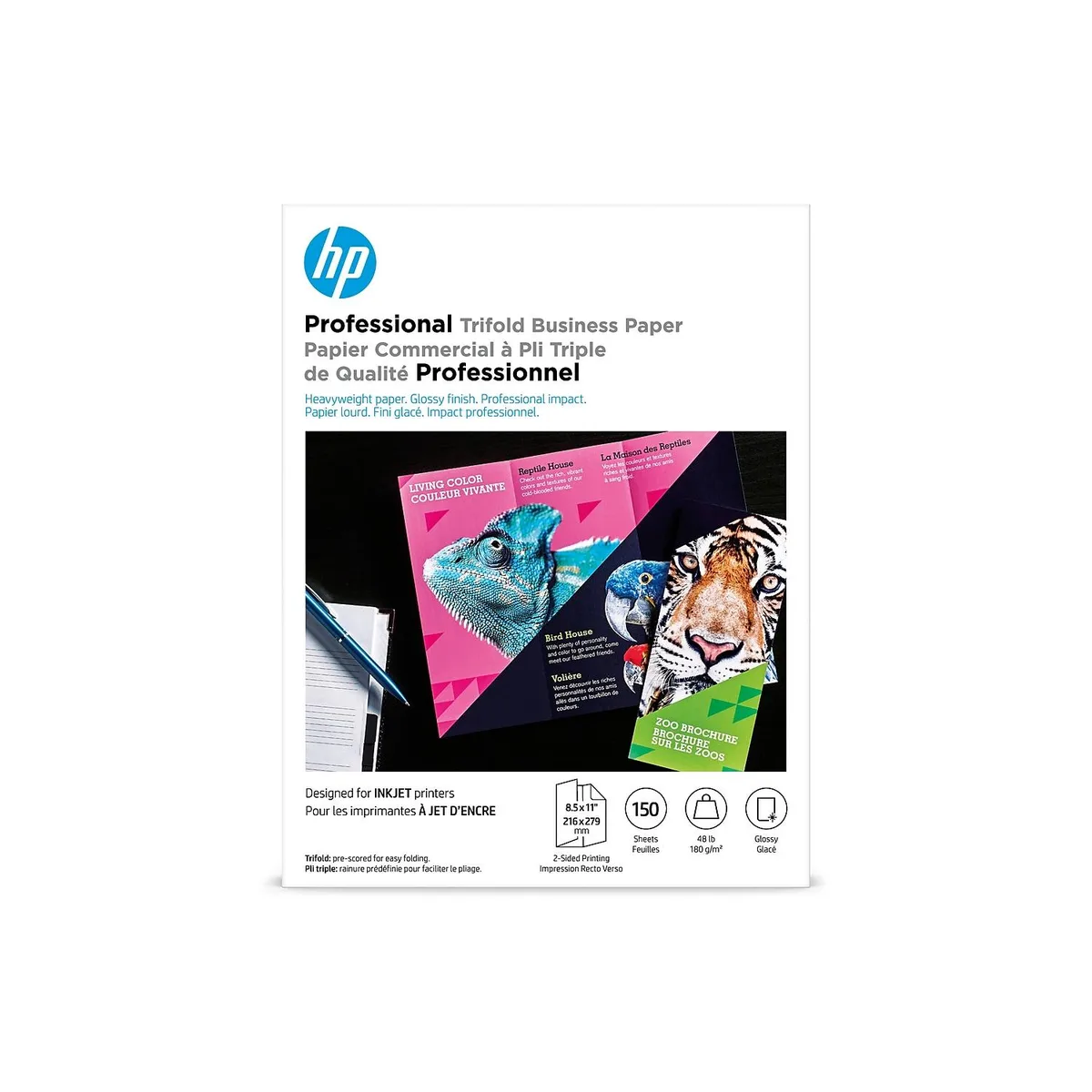 HP HP Professional Trifold Business Glossy Paper 4WN12A 150 sheets 48 lb 8.5 x 11 in — product photo