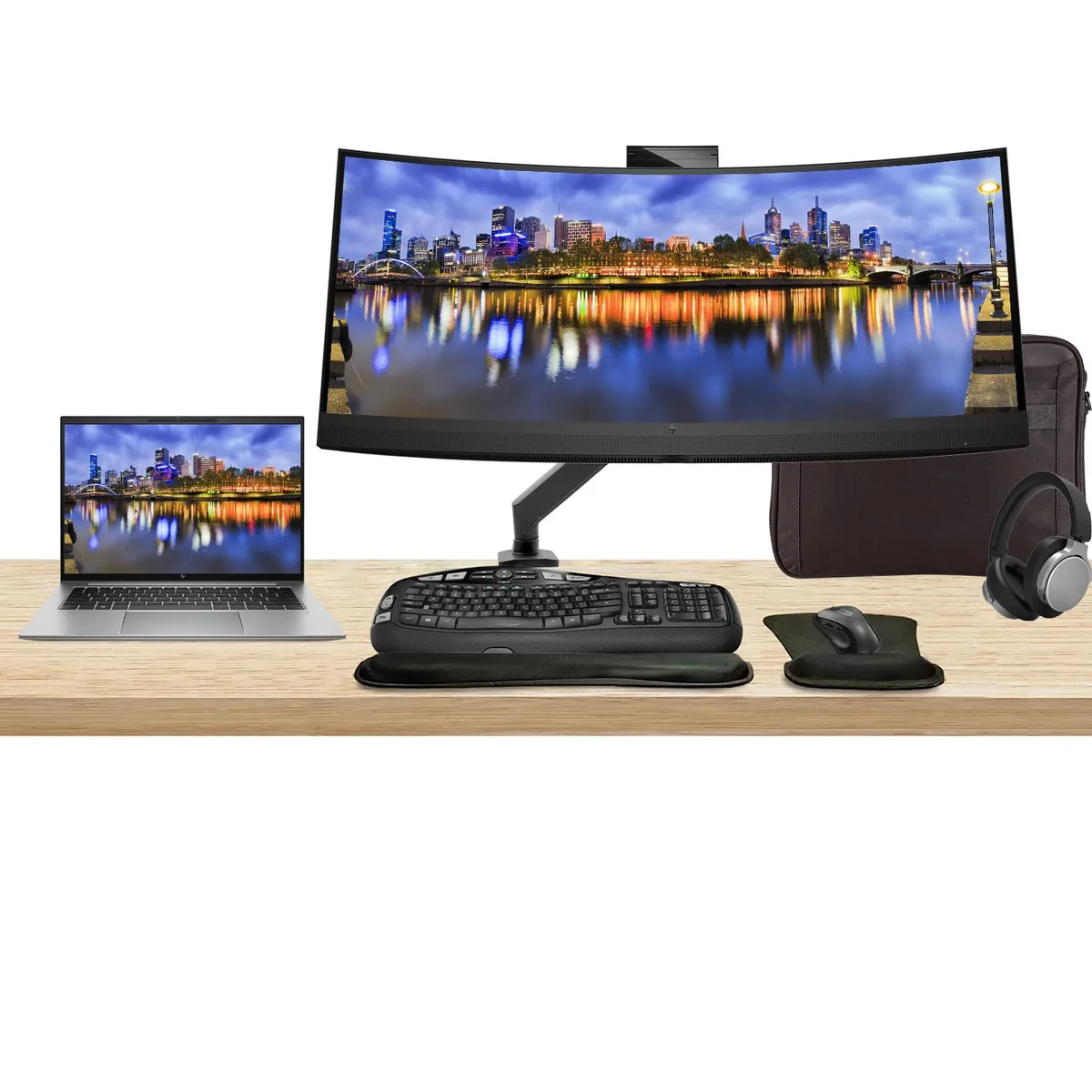 HP HP ZBook Firefly G10 14" Touchscreen laptop Ryzen 7 Pro 32GB 512GB + Z34c 34" curved monitor bundle — product photo