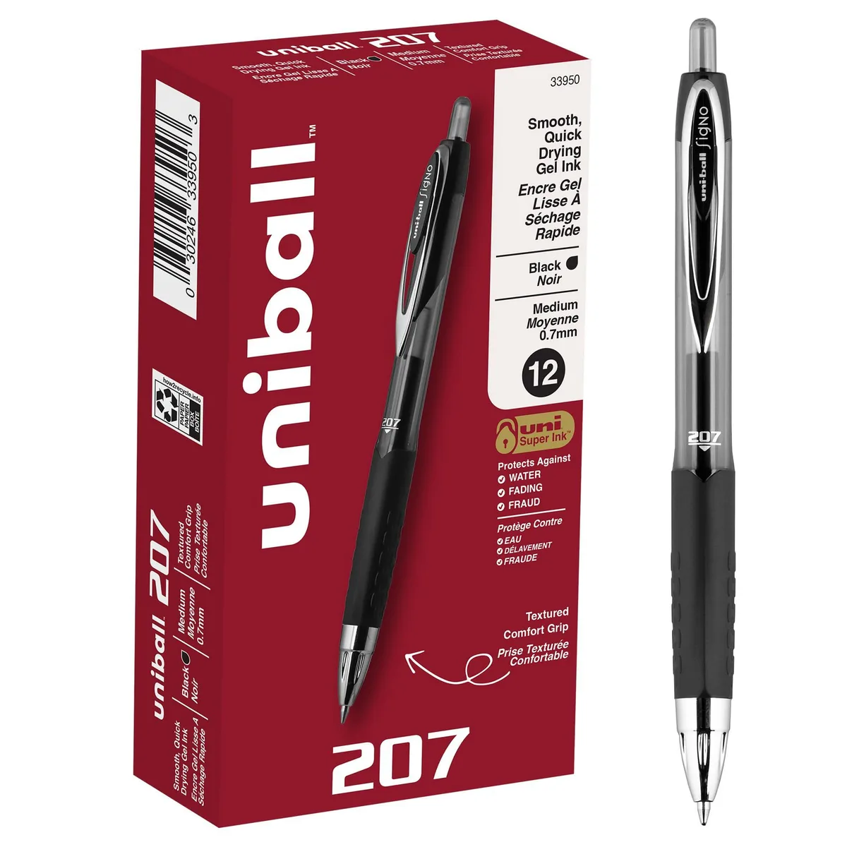  Uniball 207 Retractable Gel Pens .7mm Black 12 Pack — product photo