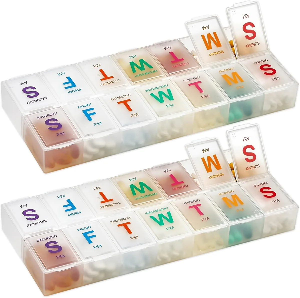 MEDca MEDca Large Weekly Pill Organizer 2 Pack AM PM XL 7 Day 14 Compartments Home Health Care — product photo