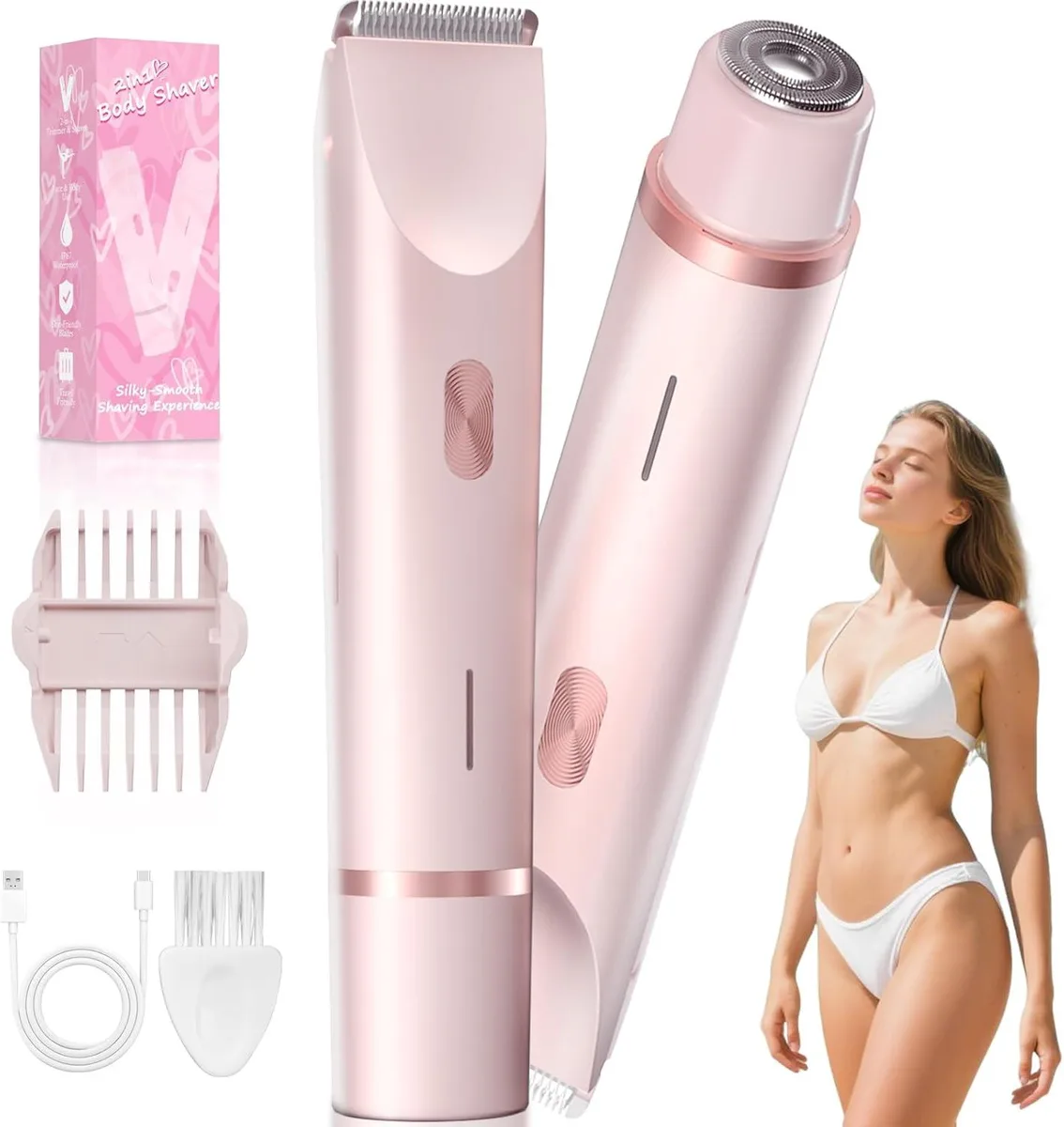 TAURKENAM TAURKENAM Bikini Trimmer Shaver USB-C Rechargeable IP67 Petal Pink — product photo