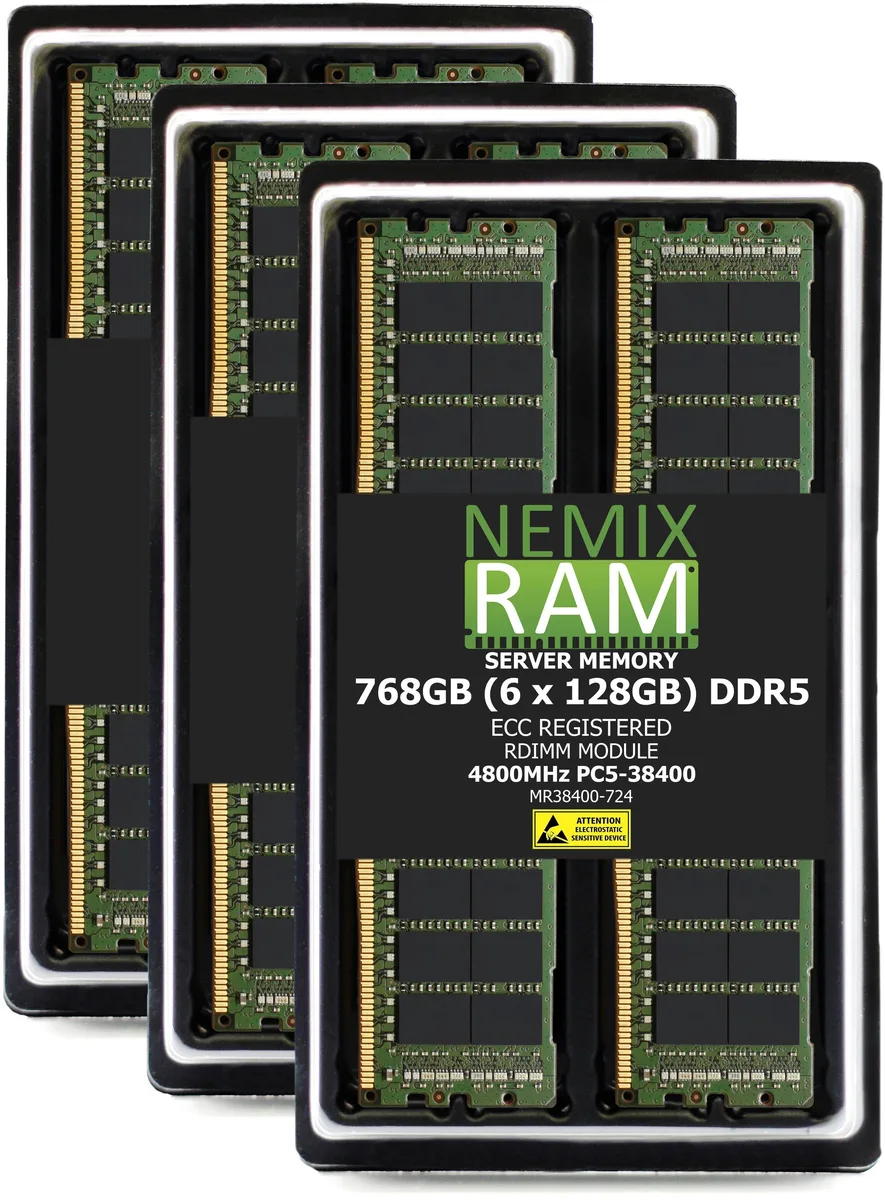 NEMIX RAM NEMIX RAM 768GB DDR5 4800 6x128GB ECC RDIMM Supermicro H14SST-G memory upgrade — product photo