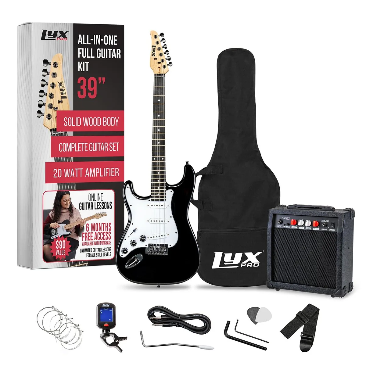 LyxPro LyxPro Left Hand 39 Inch Electric Guitar Starter Kit - Black — product photo