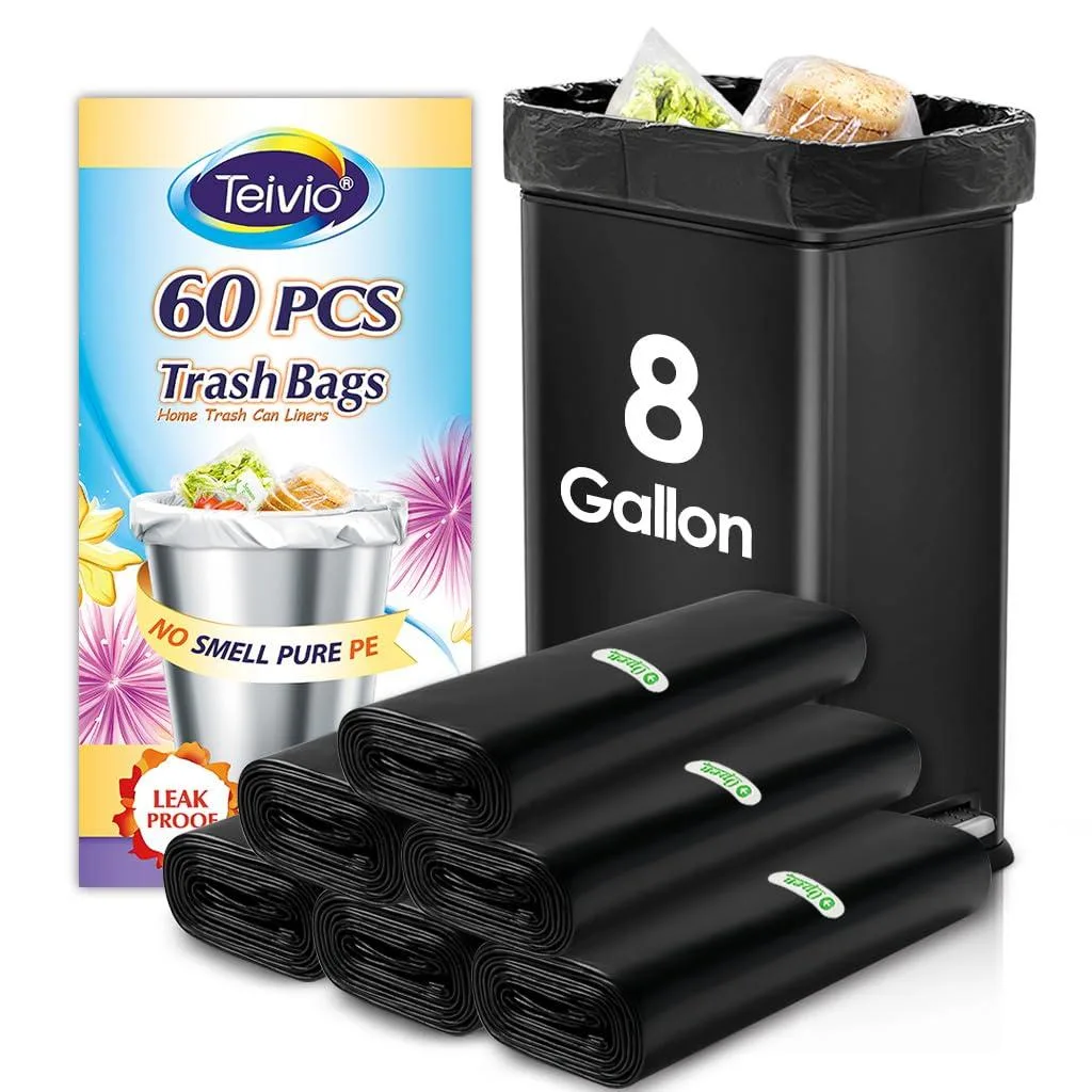 Teivio 60-8 60 Count 8 Gallon Black Garbage Bags — product photo