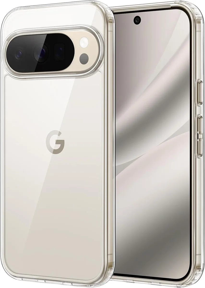 Clear phone case with transparent hard back and flexible bumper for Google Pixel 10/10 Pro 2025