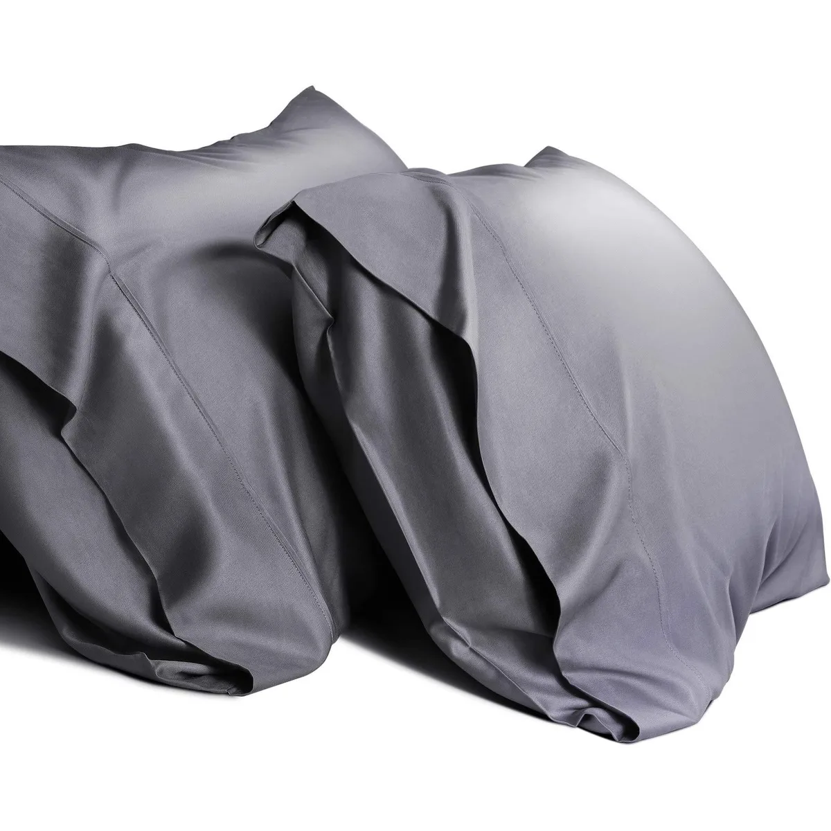 Two dark grey bamboo viscose pillowcases, smooth envelope closure, 20 by 30 inches