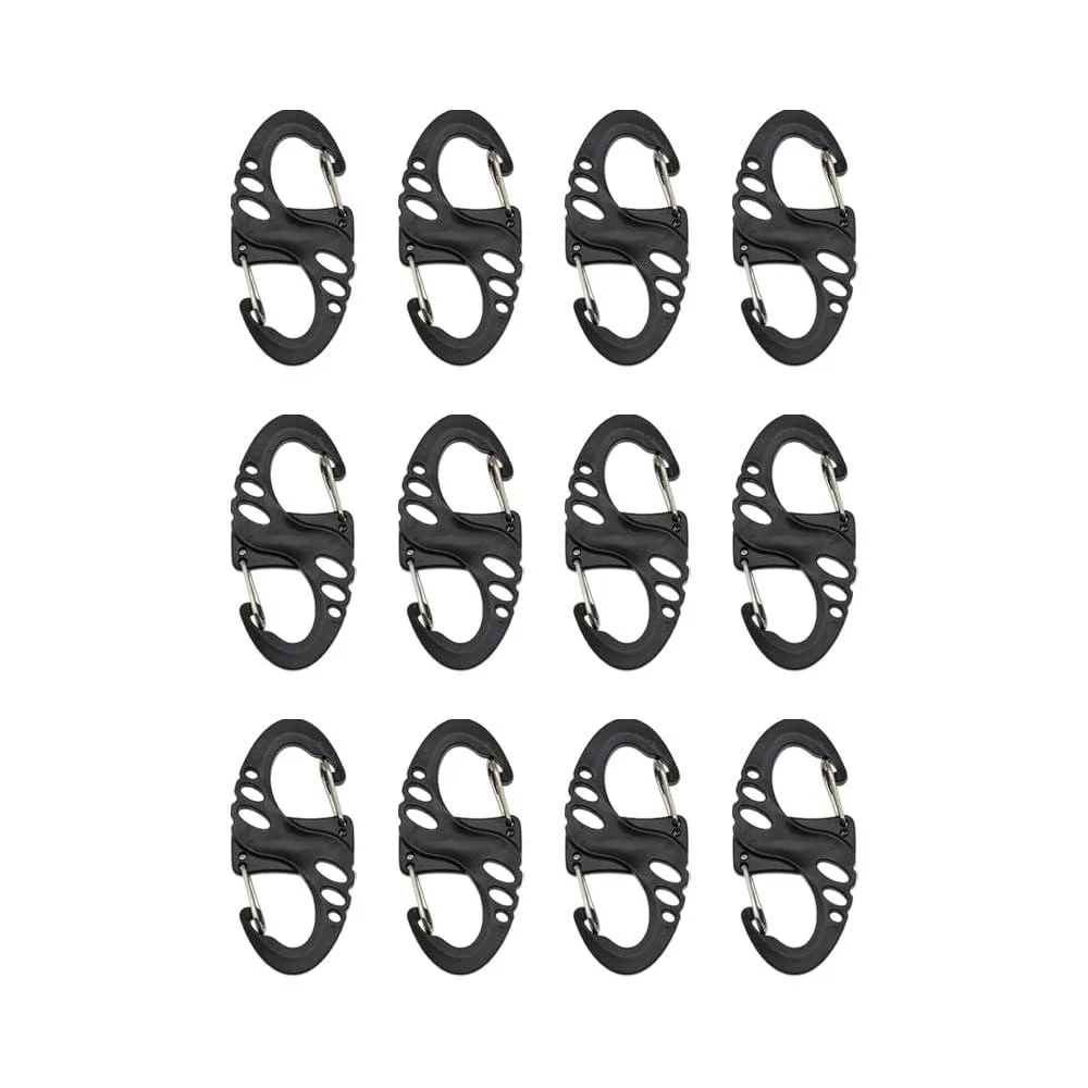 12 Pack Plastic Carabiner Clip S Biner Small Double Spring 48x23mm Black — product photo