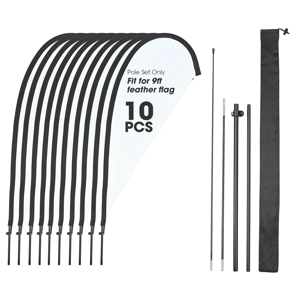 Instahibit Instahibit 35TDFSET001-9X10-STAKE 10-pack 9ft teardrop flag pole kit with 20in ground spike — product photo