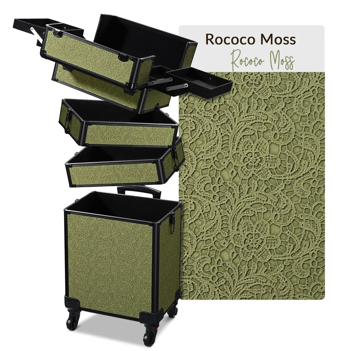 Byootique Byootique 4-in-1 Rolling Makeup Train Case Rococo Green luggage — product photo