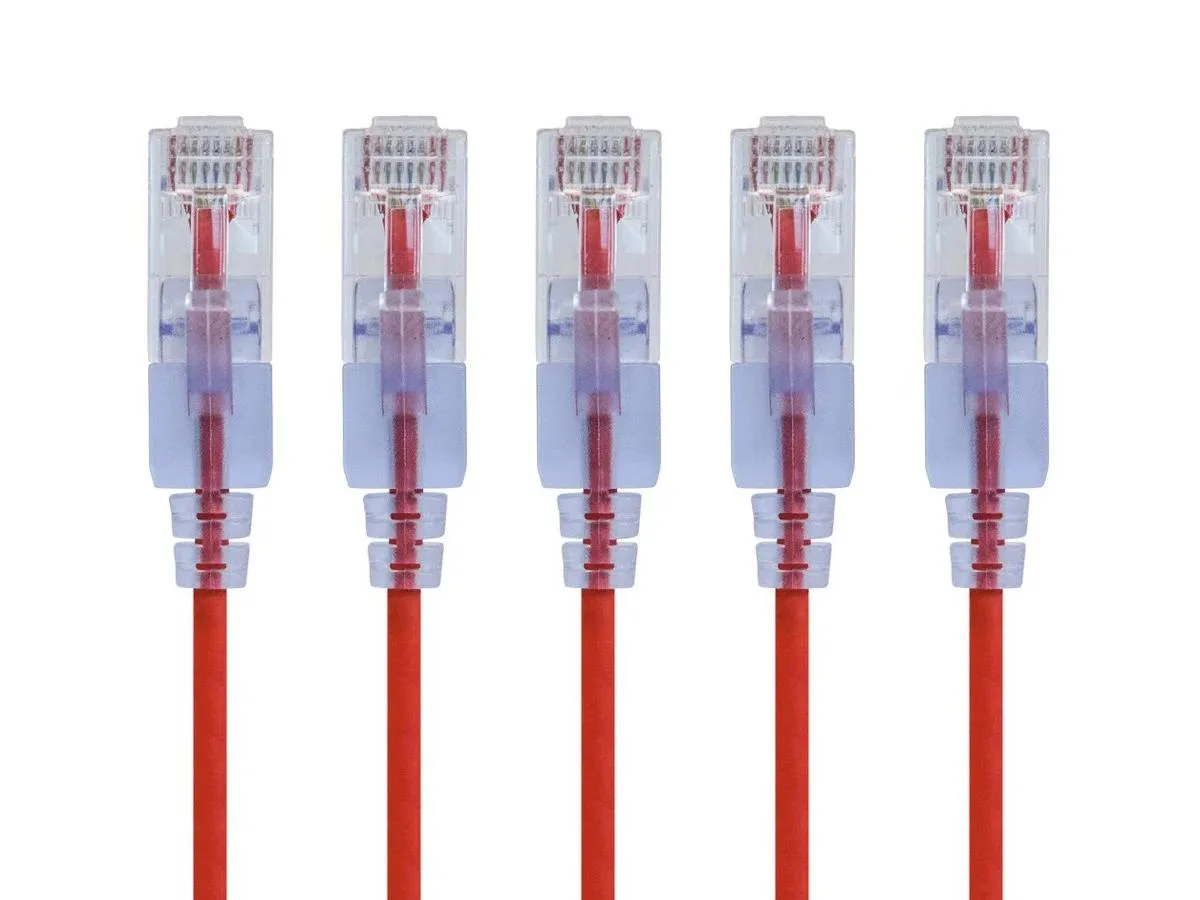 Monoprice Inc. Monoprice 129429 SlimRun Cat6A Network Ethernet Cable 2ft Red 5-Pack — product photo