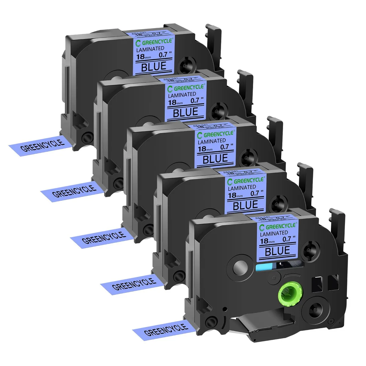 GREENCYCLE GREENCYCLE TZe-541 18mm Black on Blue Laminated Tape 5 Pack labelmaker — product photo