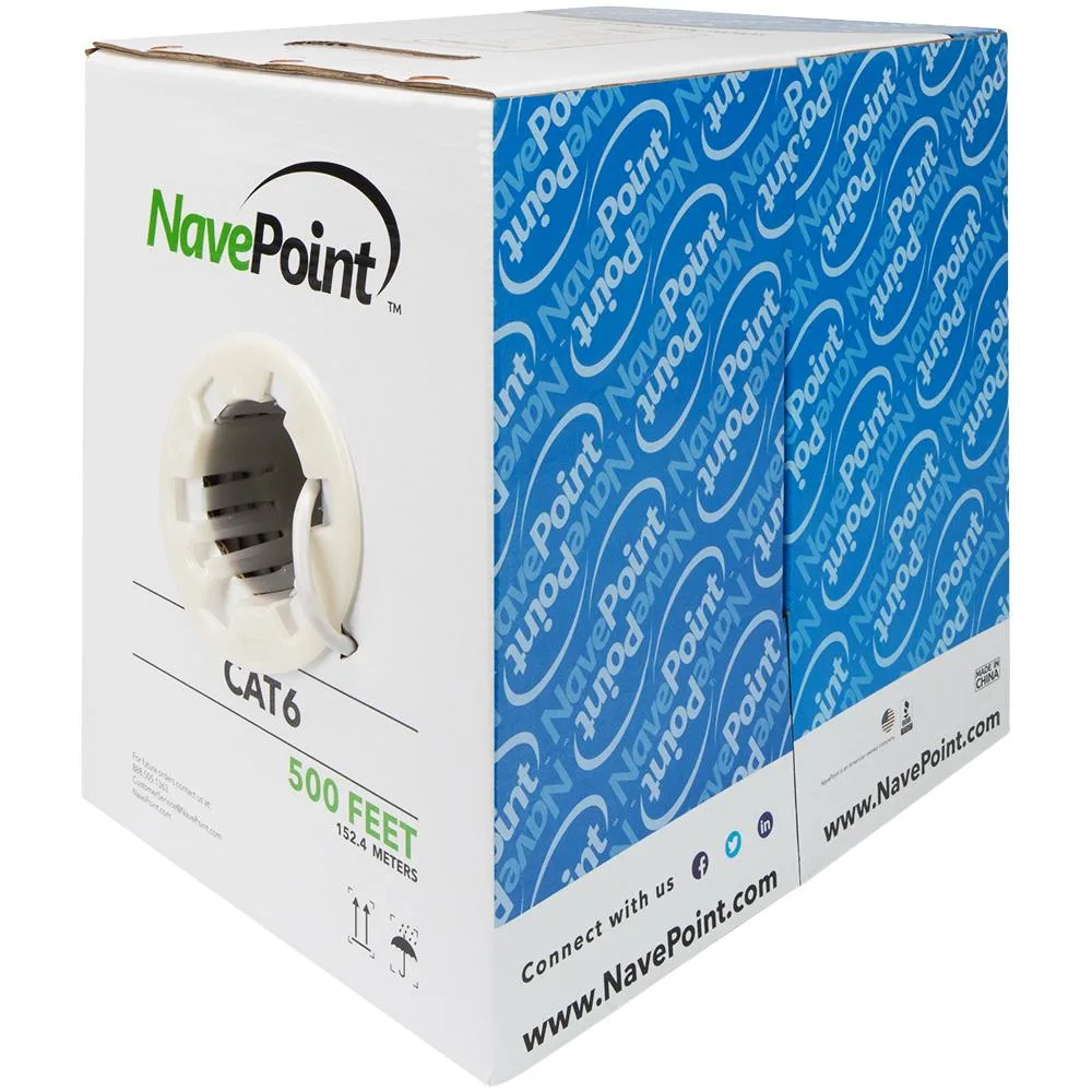 Gray 500ft Cat6 CCA UTP bulk cable in pull box