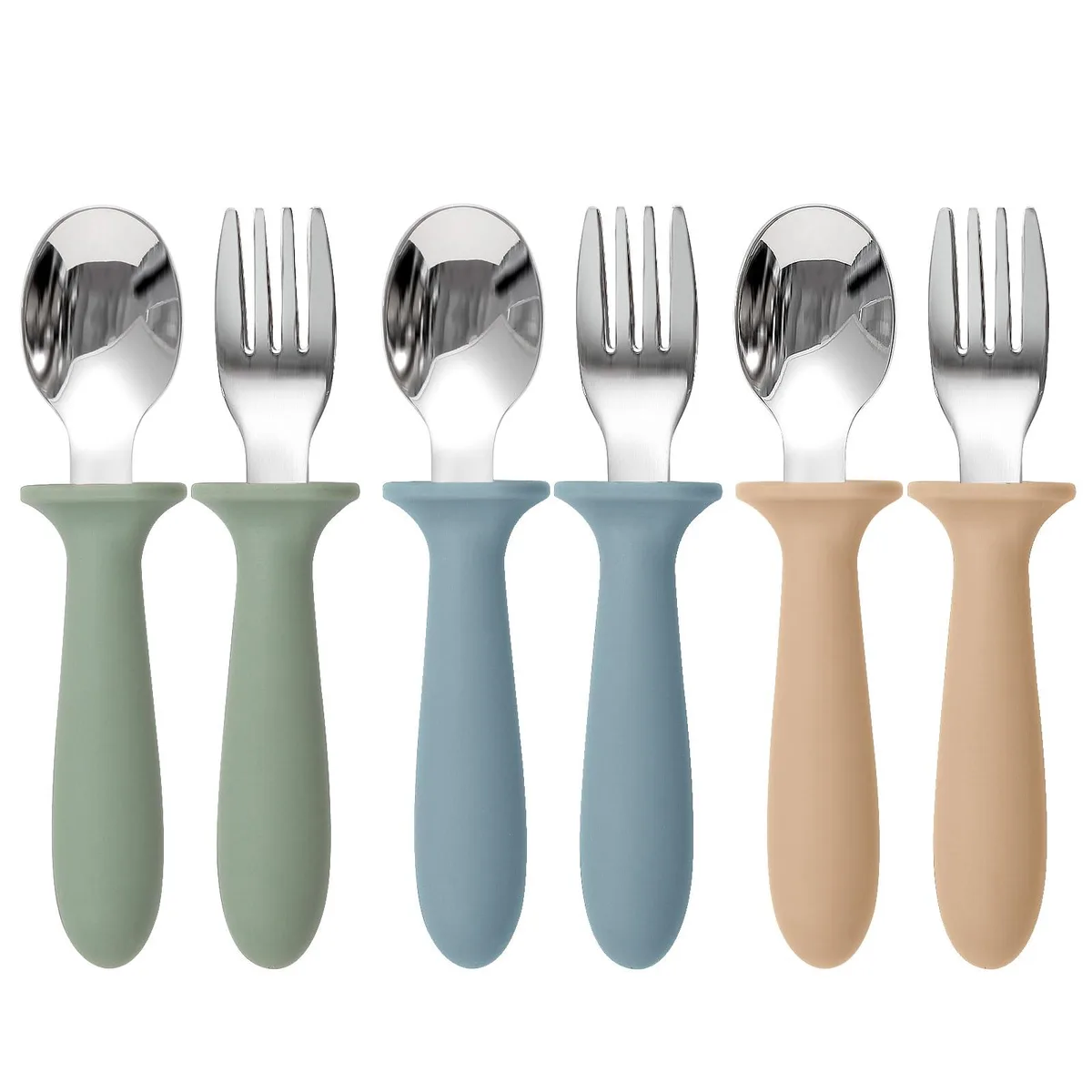 OXO 24-piece toddler cutlery set with black silicone handles and stainless steel forks and spoons