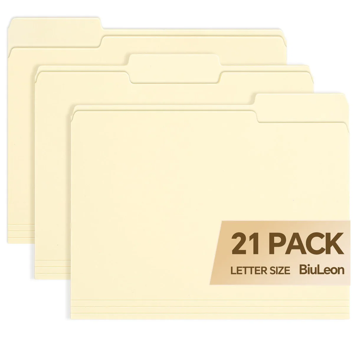 Stack of 21 manila file folders letter size 8.5x11 with 1/3 cut tabs