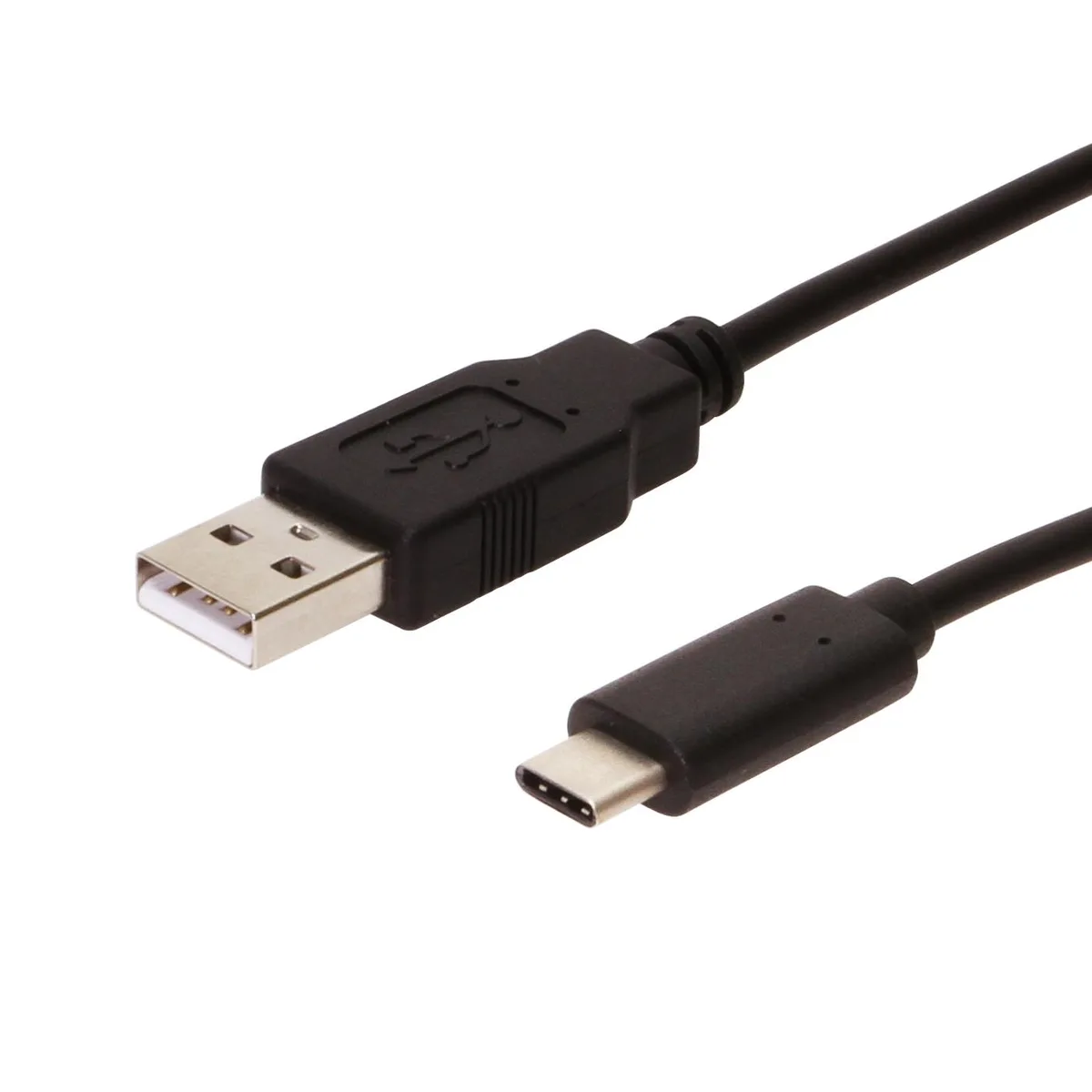 Black USB 2.0 Type-C to Type-A cable, 3 ft length