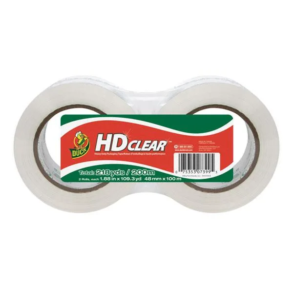 Duck Duck HD Packaging Tape Clear 1.88 in x 109 yds 2-pack mailing supply — product photo