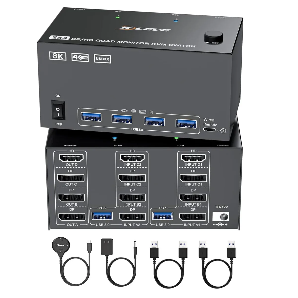 IHDAPP IHDAPP KC-KVM204D3 KVM Switch 4 Monitors 2 Computers 3 DP + 1 HDMI 8K@30Hz 4K@120Hz — product photo