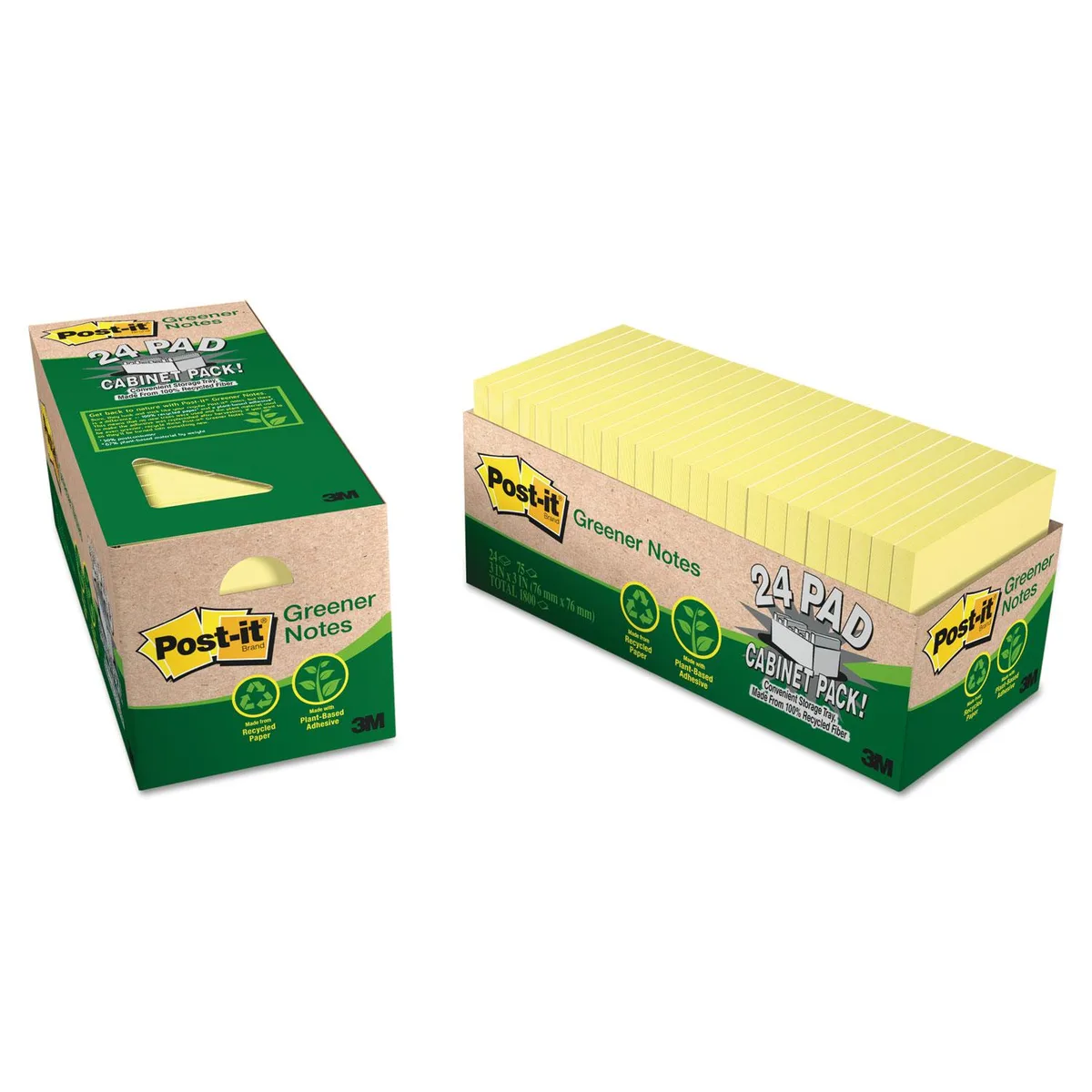 Box of 24 canary yellow 3x3 recycled note pads 75 sheets each