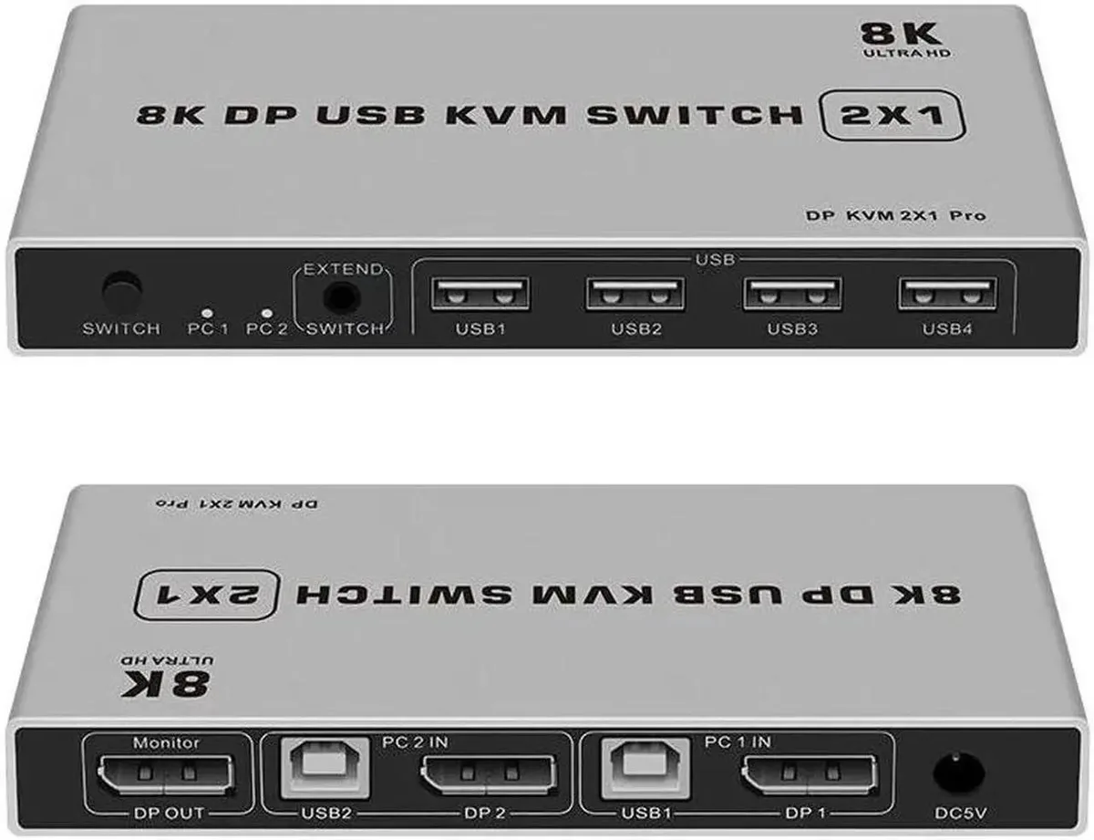 Vszerda Vszerda 8K Dual-port DP USB KVM Displayport KVM Switch 4K@144Hz DP 1.4 — product photo
