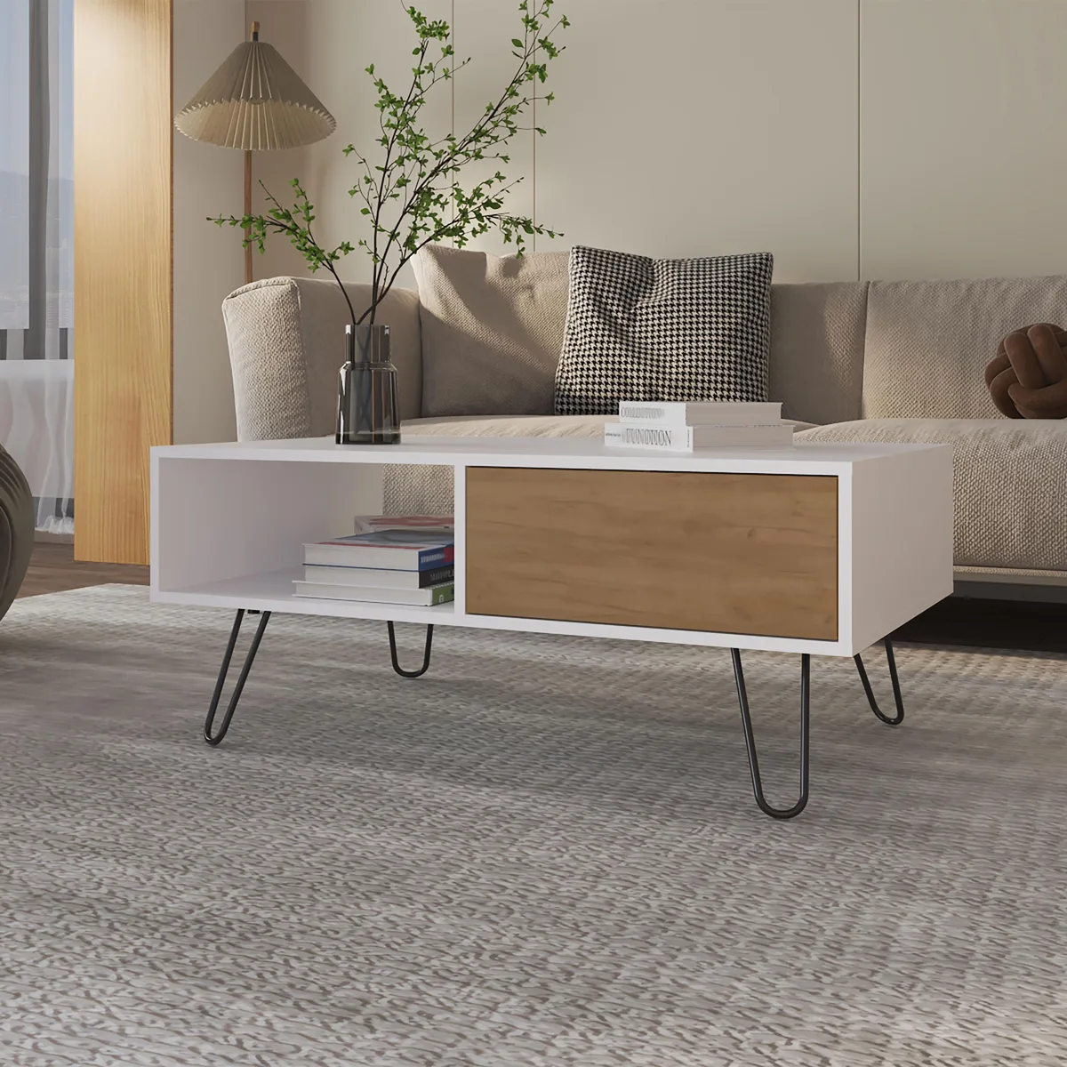 tuphen tuphen Gramling Coffee Table with Drawer, White Natural Oak, 39,6" W x 23,6" D x 16,5" H — product photo