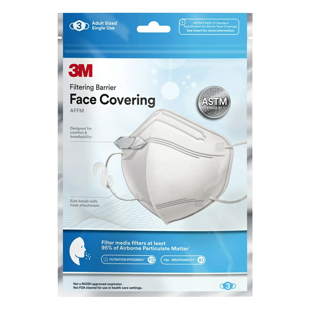 3M Filtering Barrier Face Covering AFFM-3 One Size 3 Pack — product photo