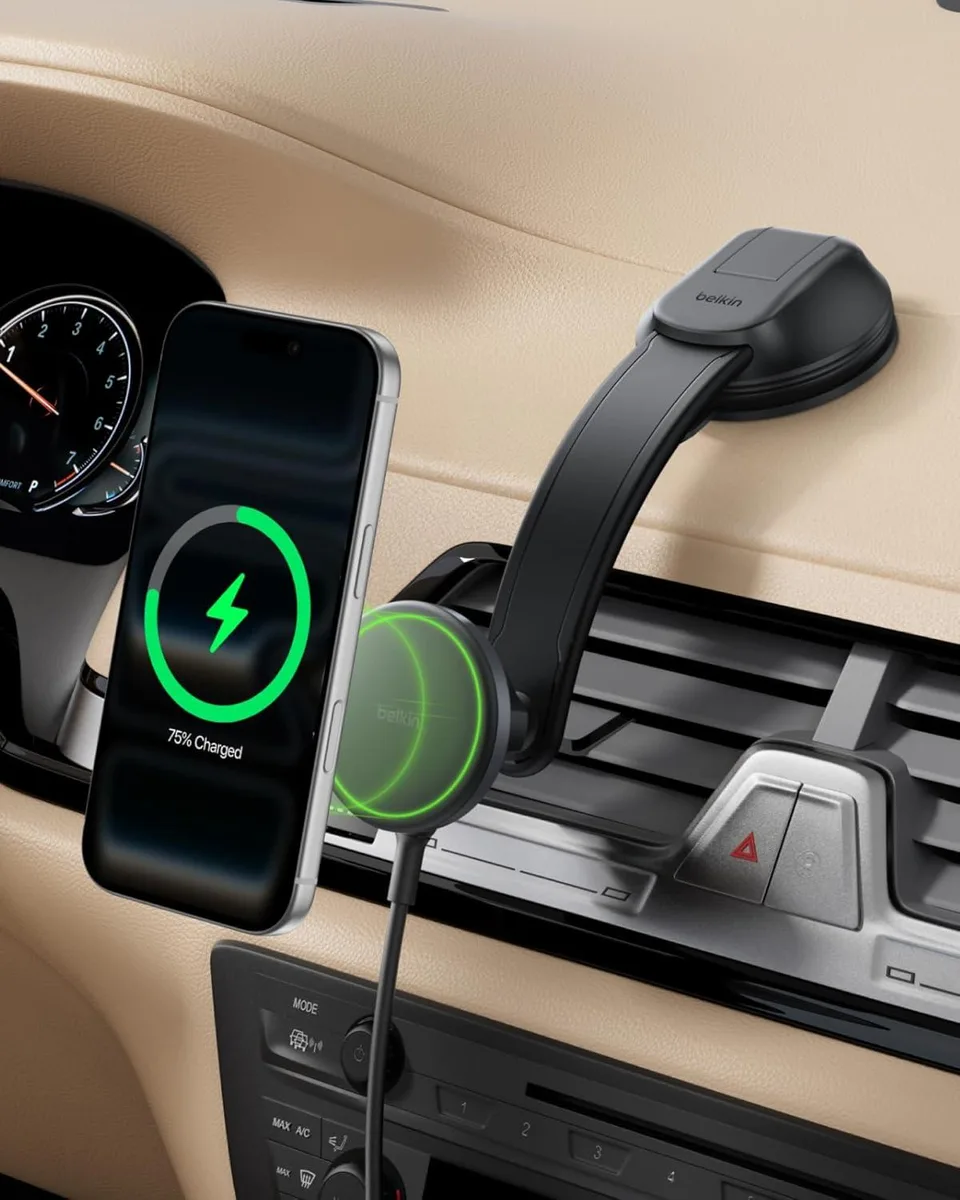 Hamzan Hamzan Wireless Car Charger MagSafe Holder Dash Mount 1m USB-C Cable Qi2 27W Black — product photo