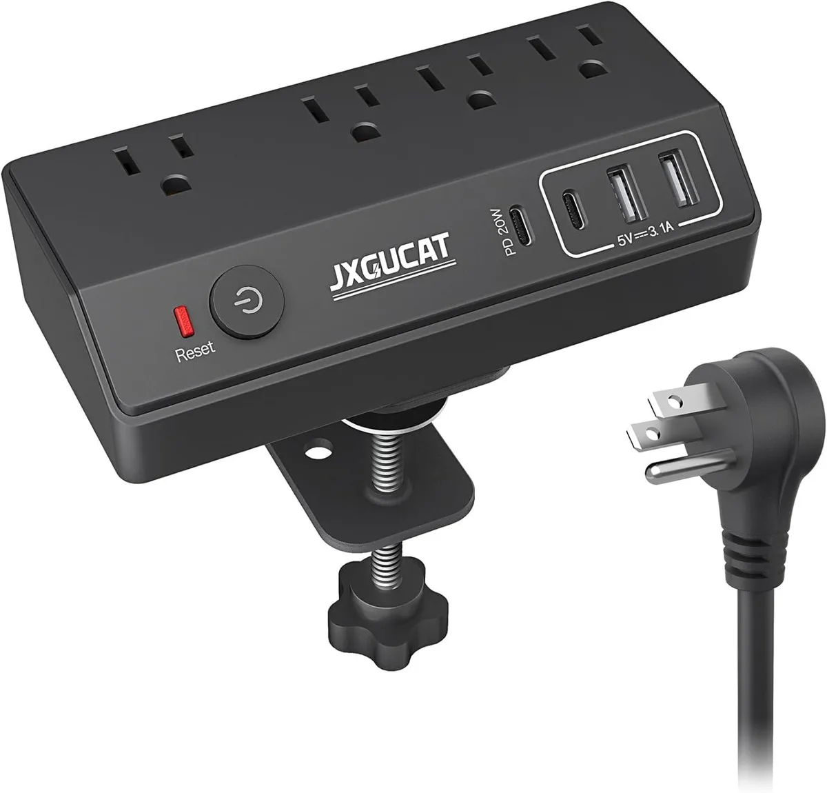 BFKK BFKK Desk Clamp Power Strip 4 Outlet 4 USB PD 20W 10ft 1.8in Black — product photo