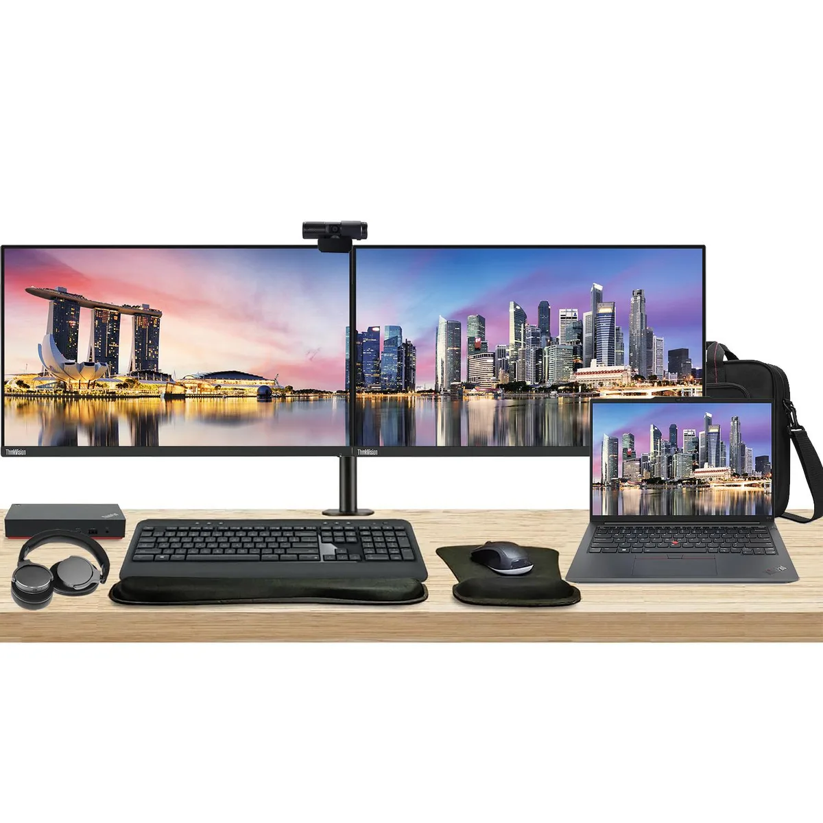 Lenovo Lenovo E14 Gen 5 14" Ryzen 5 8GB 256GB SSD Bundle with 2×24" Monitors, Dock, MK540, Webcam, Headphones, Bag — product photo