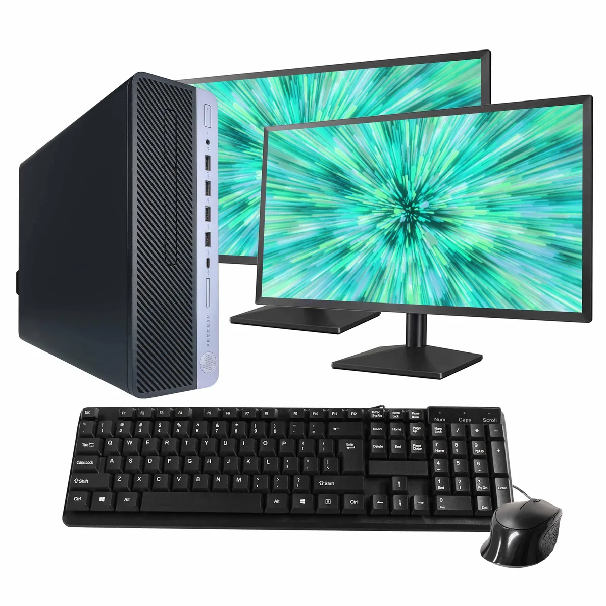 HP HP ProDesk 600G5 i5-9500 16GB DDR3 500GB SSD+HDD 2×24" Win11 Pro — product photo