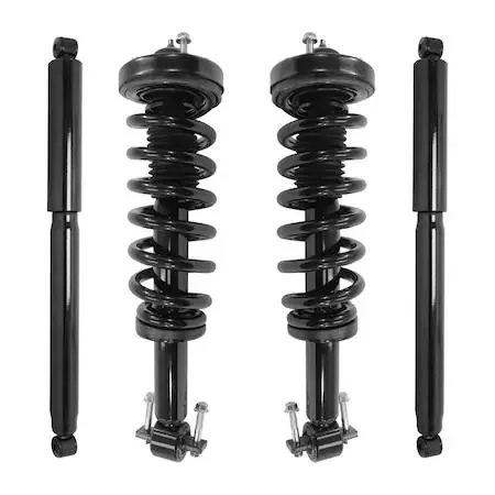 Four new strut assemblies and two rear shocks in a cardboard box