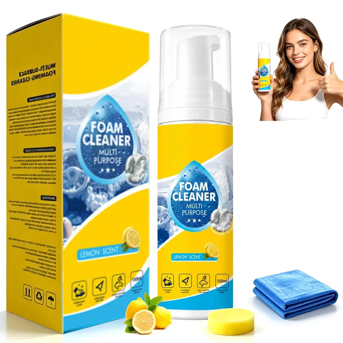 Compact 5oz spray bottle with trigger nozzle and included sponge and towel