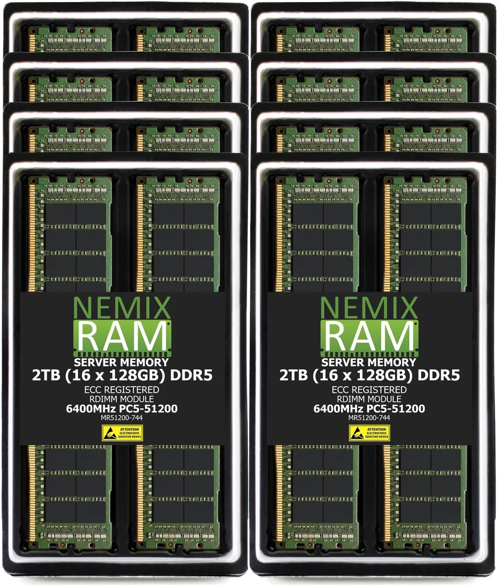 NEMIX RAM NEMIX RAM DDR5 6400 ECC Registered RDIMM 2TB 16x128GB CL52 1.1V 4Rx4 Supermicro X14DBG-LC+ memory upgrade — product photo