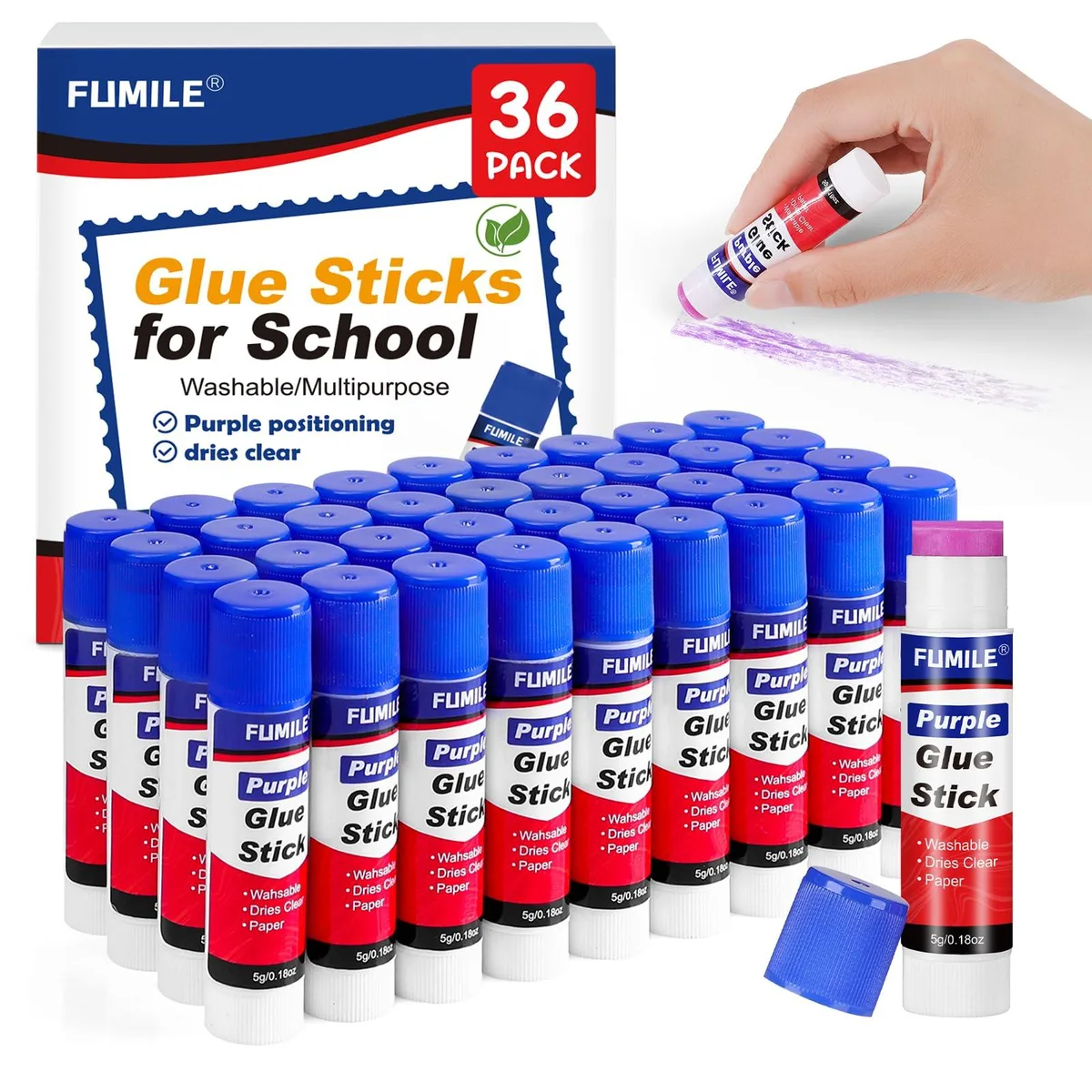  FUMILE 36 Pack Disappearing Purple Glue Sticks 0.18 oz — product photo