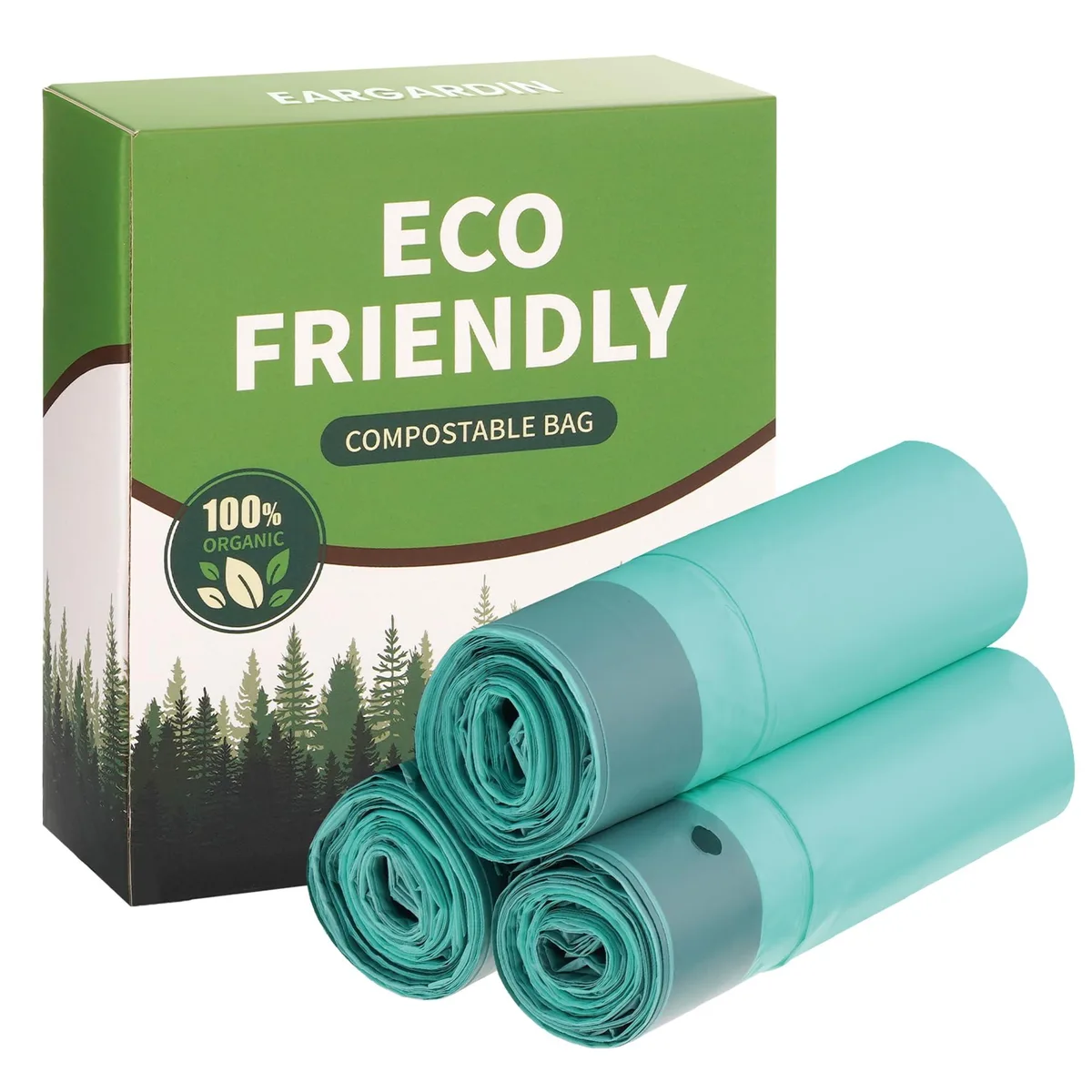 Eargardin Compostable Drawstring Trash Bags 4 Gallon 30 Count Green — product photo