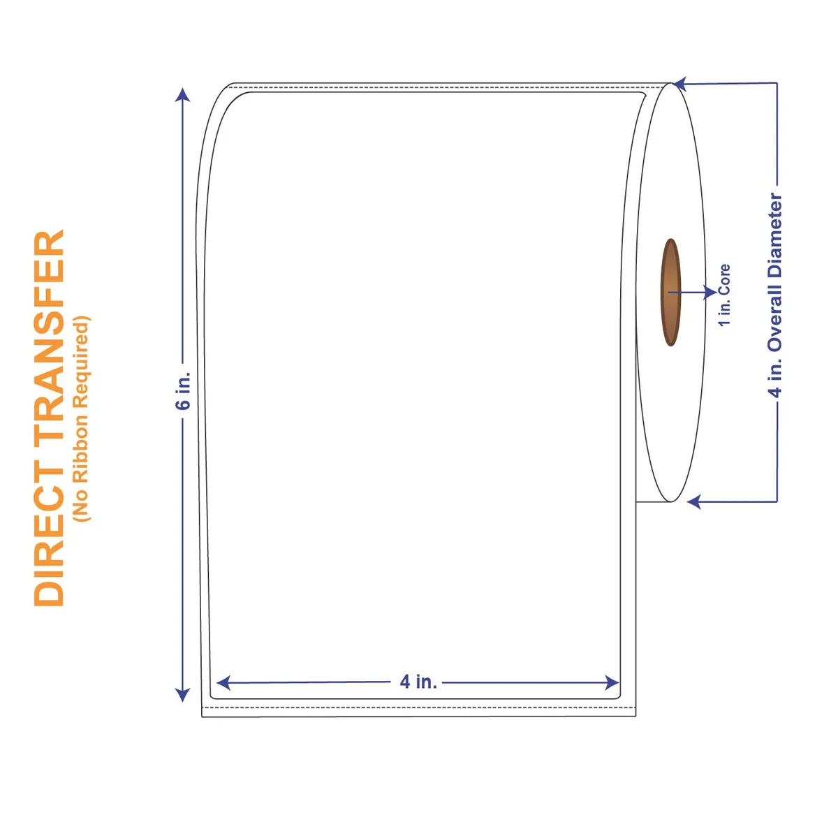 Four white rolls of 4 by 6 inch direct thermal labels on a surface