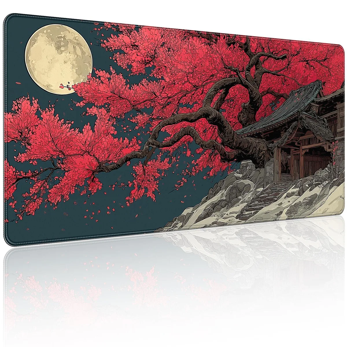  YEDASHI Japanese Cherry Blossom Moon Mouse Pad 35.43x15.75 in — product photo