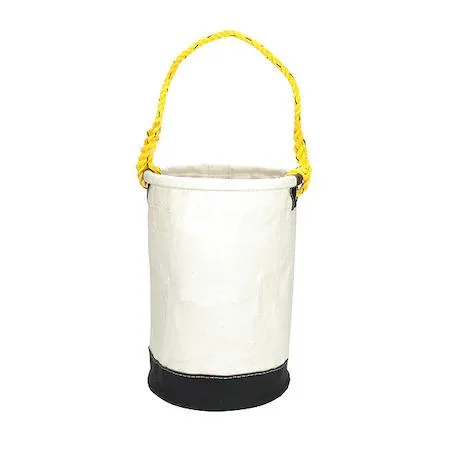 Off-white canvas round bucket bag with reinforced bottom and single strap