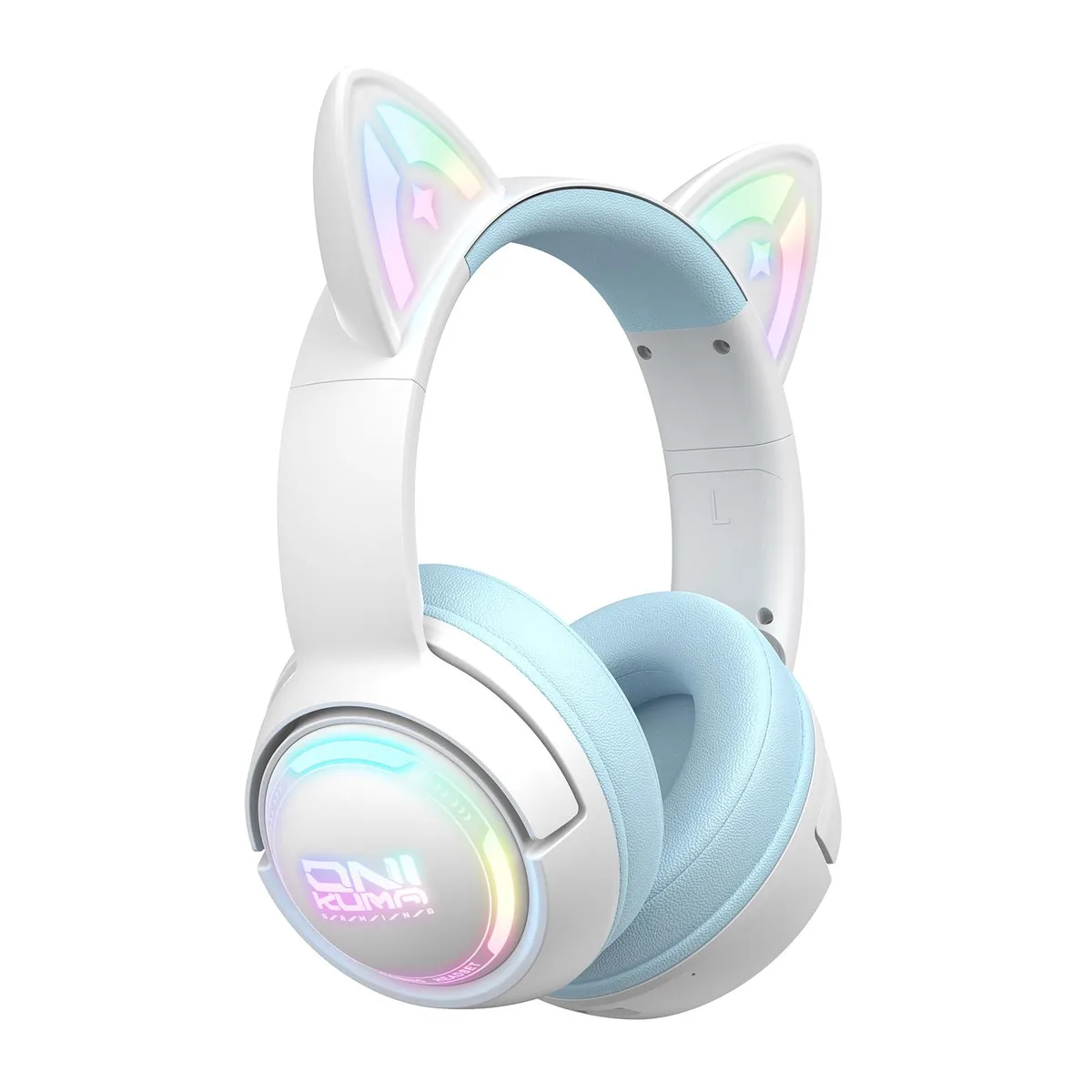 Lyivs HPGT838 cat-ear gaming headphones, 50mm drivers, 2.4GHz/Bluetooth 5.4/3.5mm, 60h battery, RGB, Blue — product photo