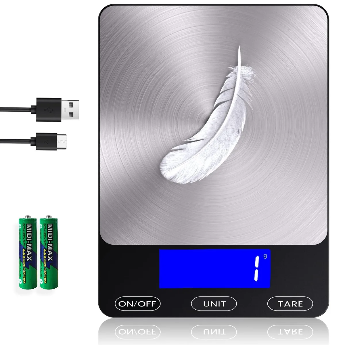 Yellow rectangular digital kitchen scale with LCD display and stainless steel platform