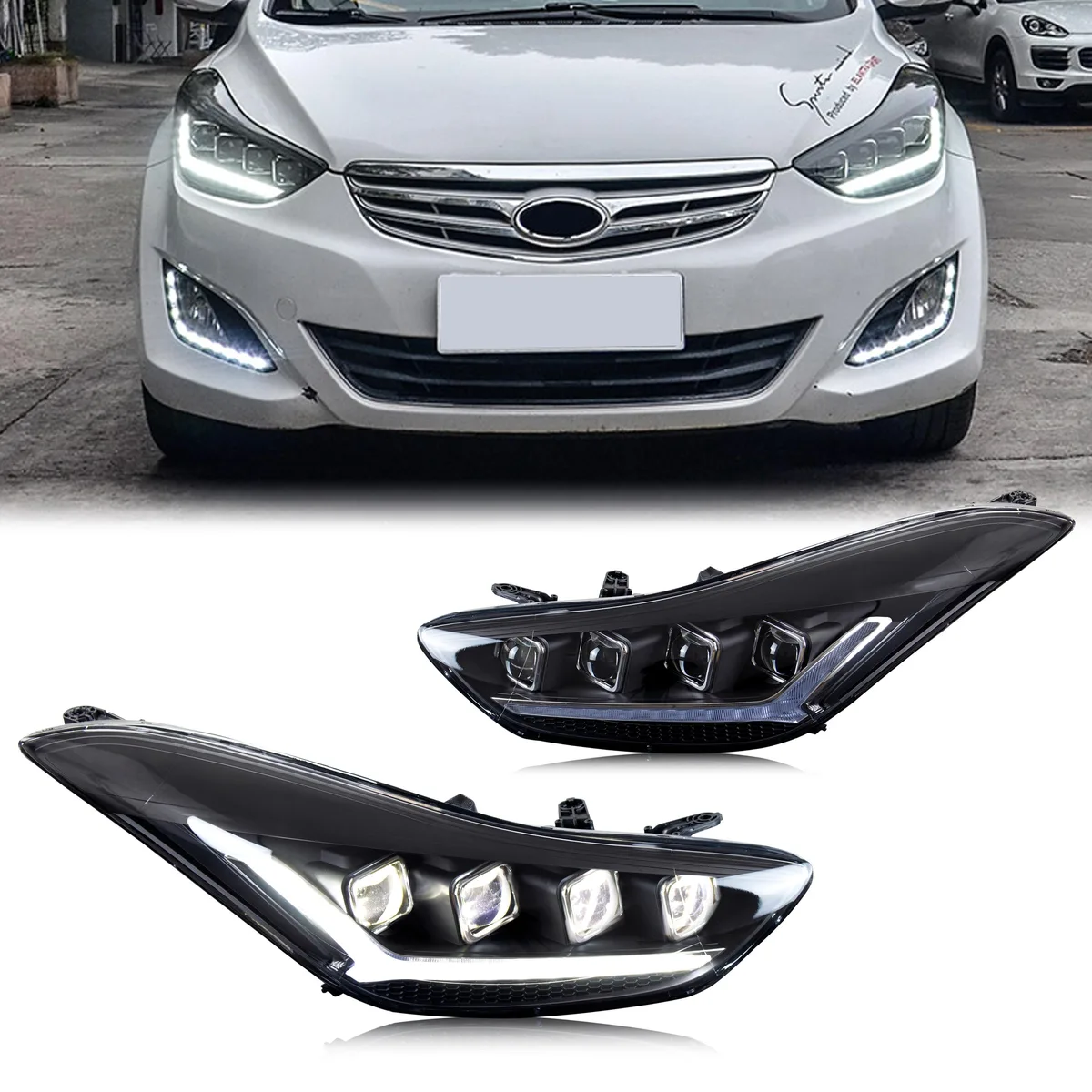inginuity time inginuity time LED Headlights for Hyundai Elantra 2012-2015 Start-up Animation Sequential Indicator — product photo