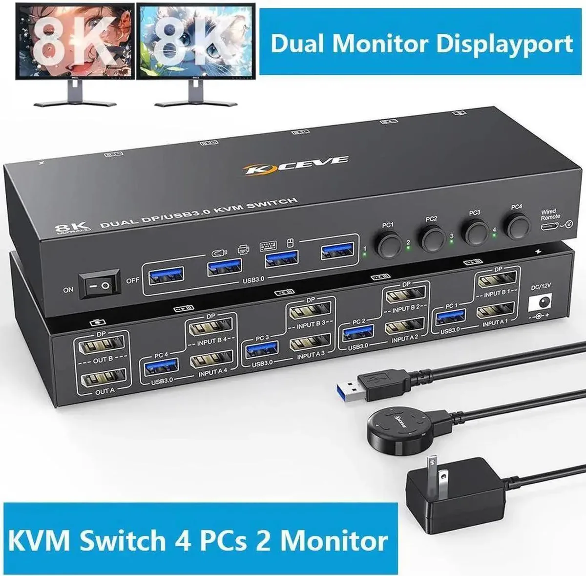 Vszerda Vszerda 8K@30Hz DisplayPort KVM Switch 4 in 2 Out — product photo