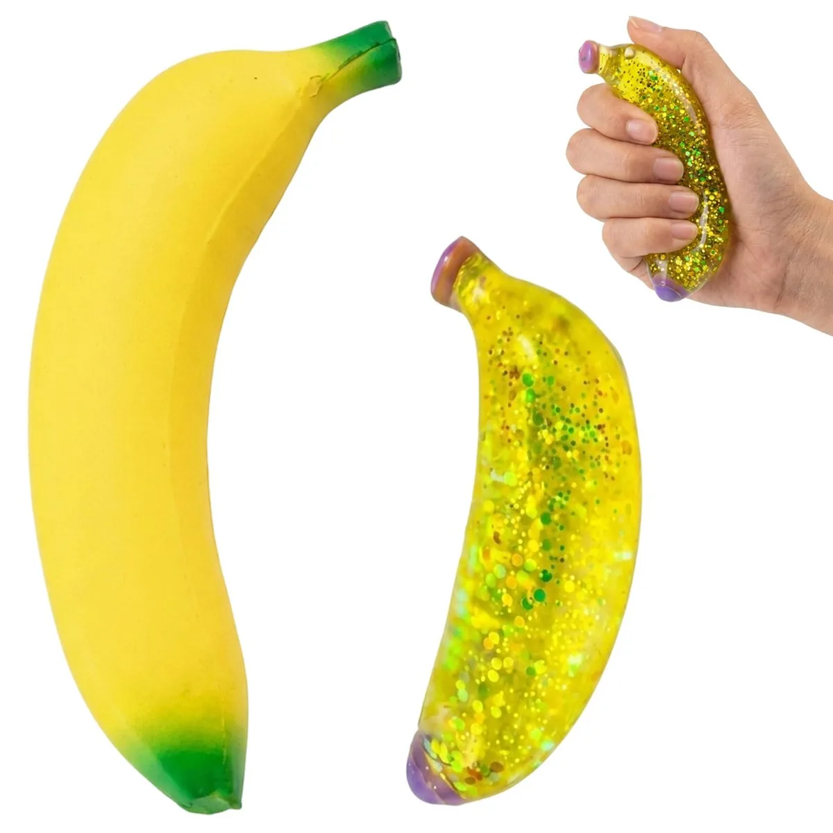  Banana Squishies 2 pcs 7 in &amp; 5 in Sparkle Glitter — product photo
