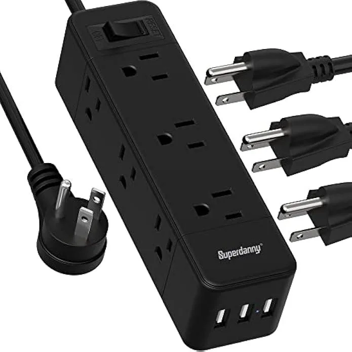 usbroway usbroway 12-in-1 Power Strip 9 AC 3 USB 6.5ft 1050J Black — product photo