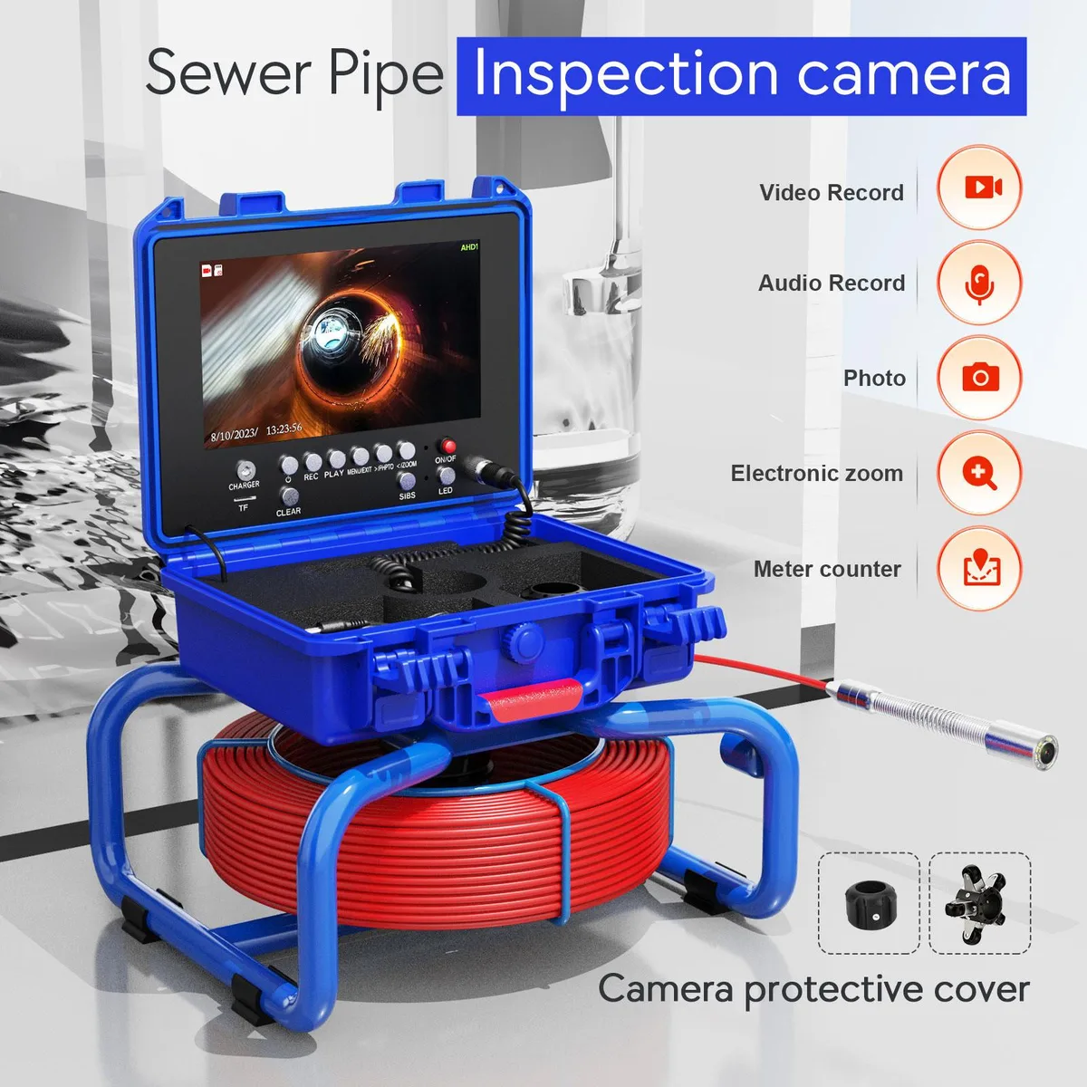 visiPower visiPower 9" DVR Pipeline Inspection Camera 2MP 12 LED IP68 4500mAh 20/30/50m — product photo