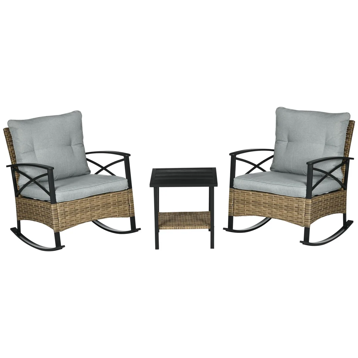 tuphen tuphen 3 Piece Patio Rocking Chair Set Light Gray occasional table — product photo