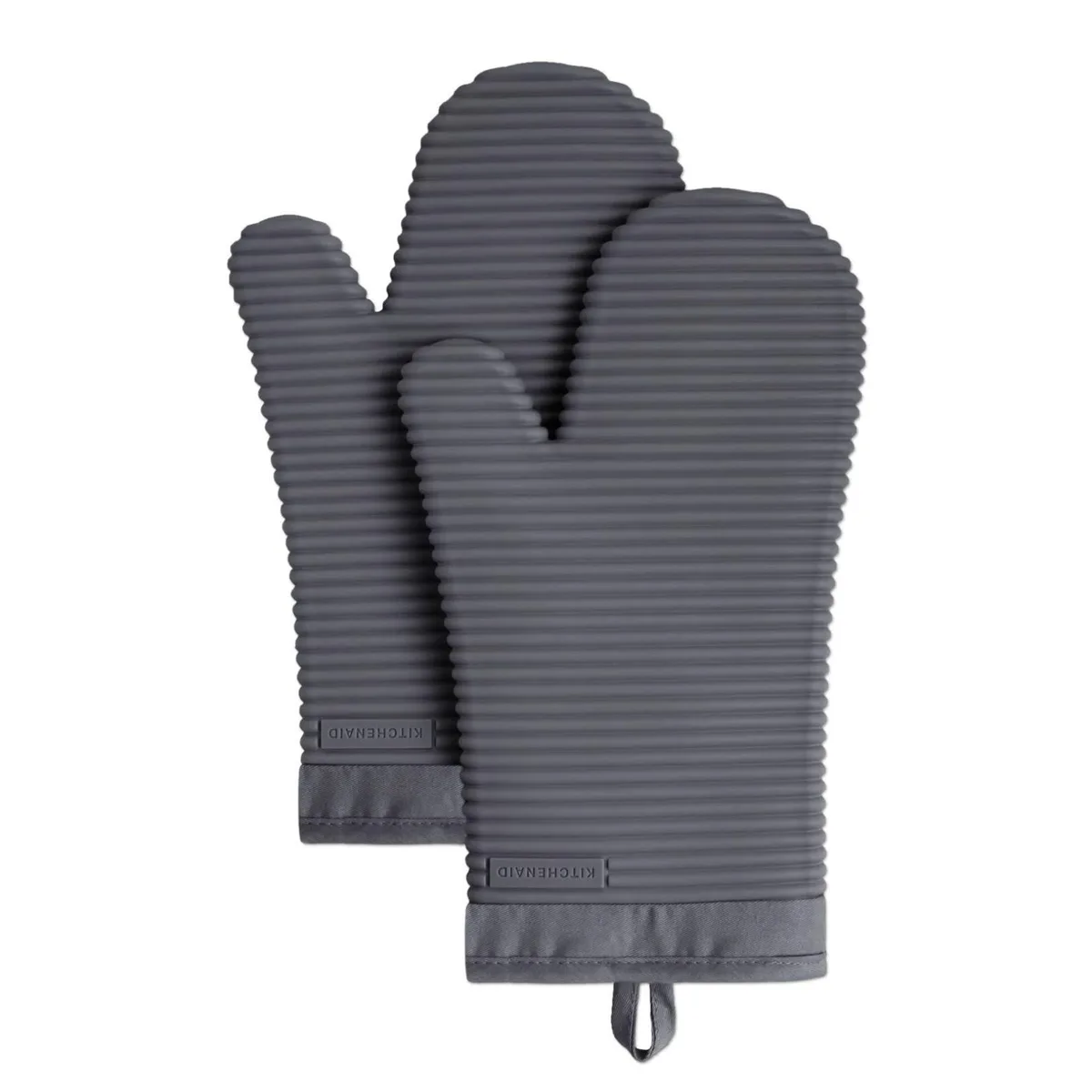  KitchenAid Ribbed Soft Silicone Oven Mitt 2-Pack 7.5x13 Charcoal Grey — product photo