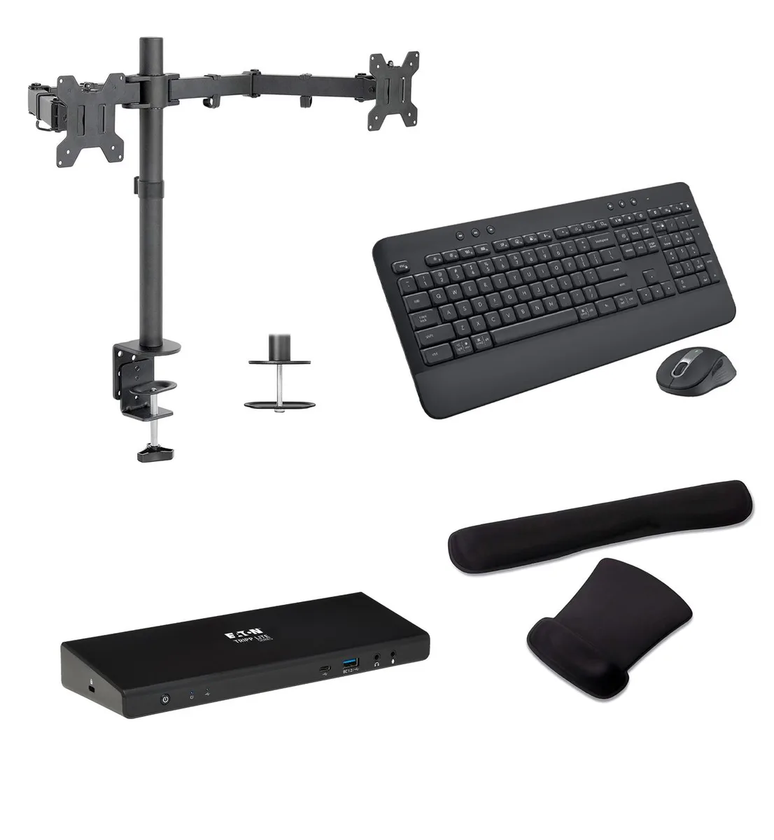 Tripp Lite Tripp Lite USB-C Dock Bundle with MK650, Dual Monitor Stand, Gel Wrist Rest — product photo