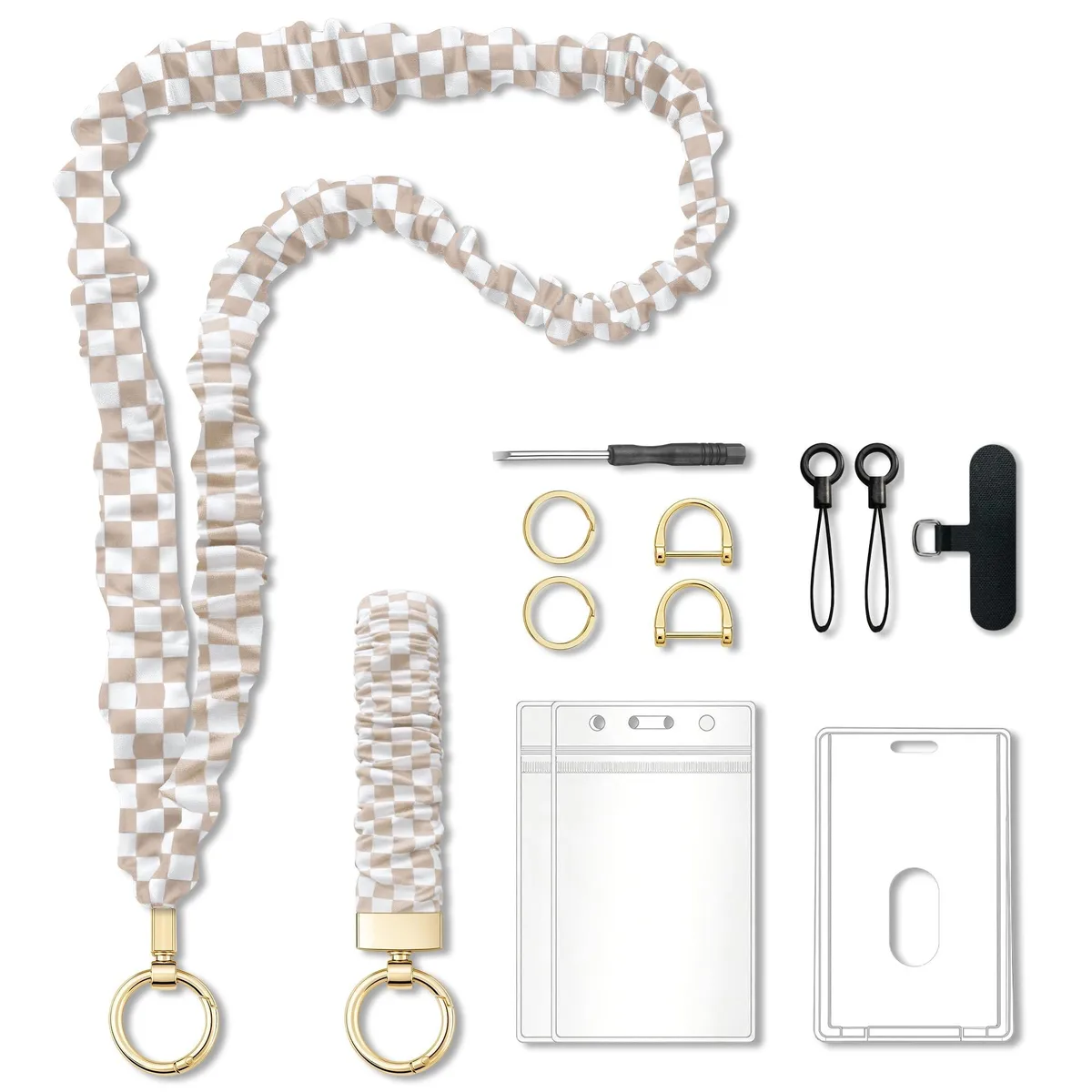  LifeSay Scrunchie Lanyard Pink Beige 27.6 in — product photo
