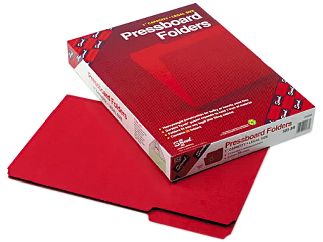 Smead Smead 22538 Legal File Folder 1/3 Top Tab 1 Inch Expansion Bright Red 25/Box 23 pt Pressboard — product photo